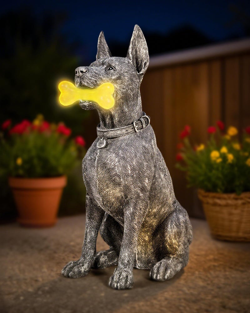 Miggley Dog Solar Garden Statue with LED Light - Outdoor Yard, Lawn, Patio Doberman Decor - Unique Birthday Housewarming Gift for Dad, Mom, Men, Women - Image 1