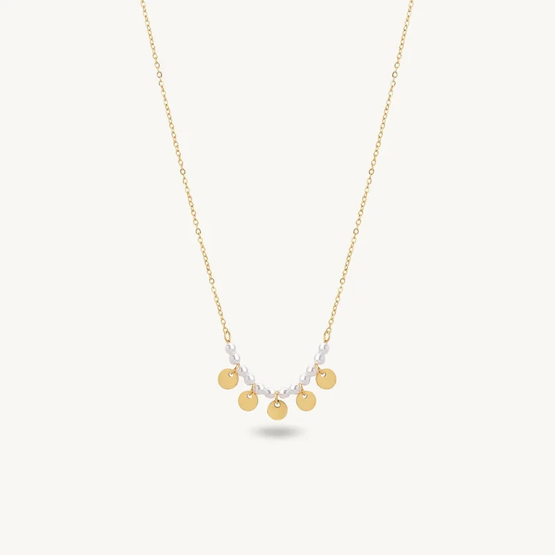18K Gold Tone Plated Pearl Disc Charm Necklace For Women - Waterproof & Anti-Tarnish