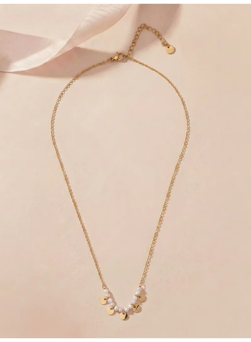 Palmonas  18K Gold Tone Plated Pearl Disc Charm Necklace For Women - Waterproof & Anti-Tarnish for Women | Best Price UAE