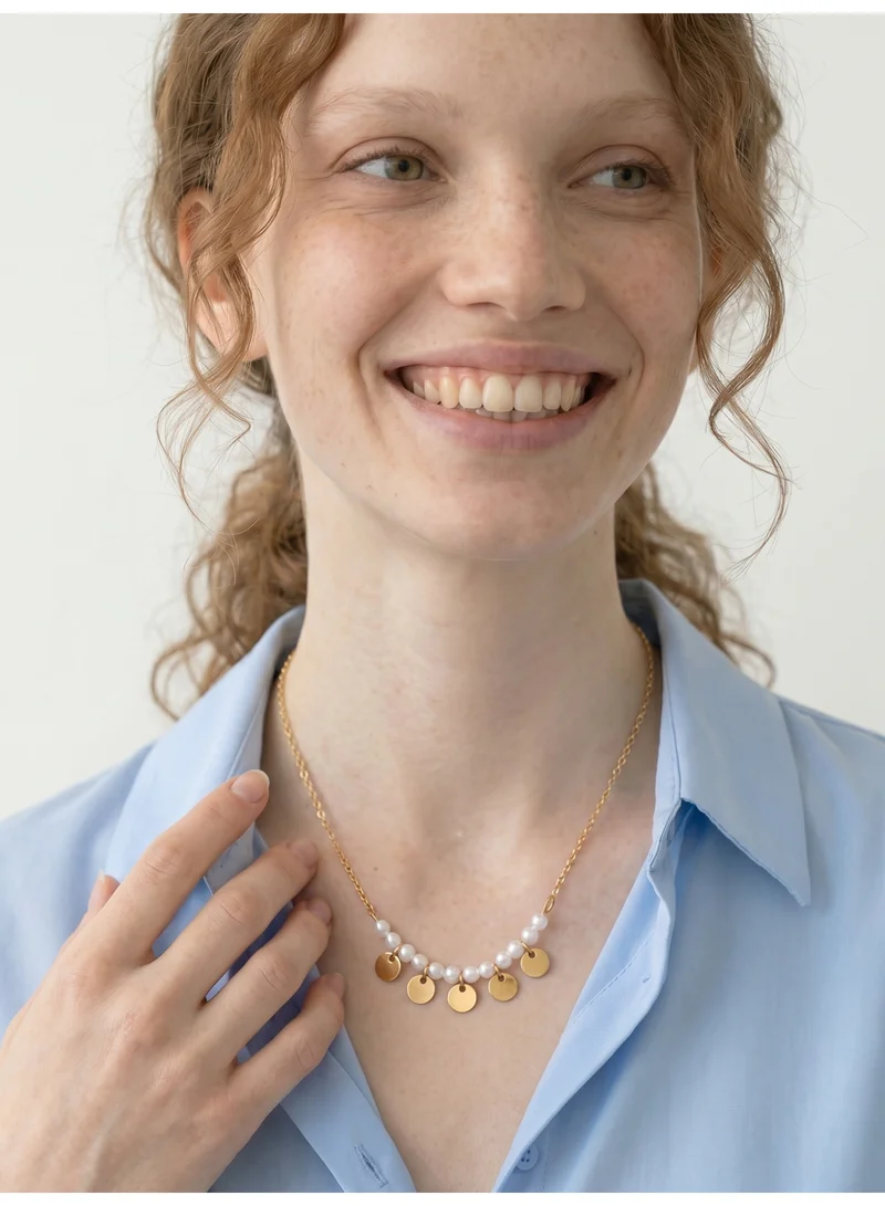 Palmonas  18K Gold Tone Plated Pearl Disc Charm Necklace For Women - Waterproof & Anti-Tarnish for Women | Best Price UAE