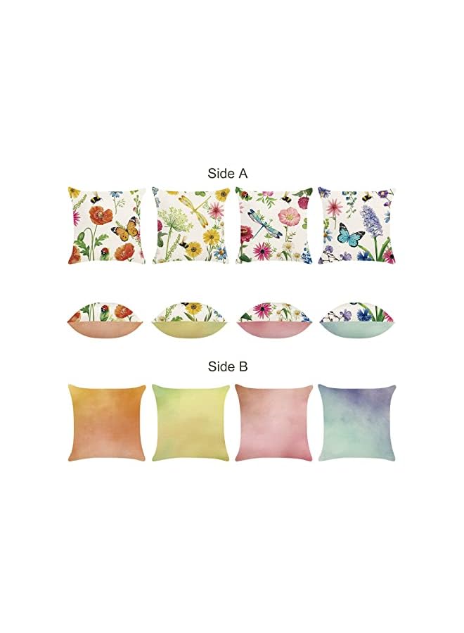 PROMASS Pillow Covers, Spring Wild Flower Cushion Covers, 18 x 18 Inch Garden Floral Butterfly Decorative Throw Pillow Covers, 4PCS Polyester Linen Pillow Case, for Sofa Garden Outdoor Home Decor  - Image 2