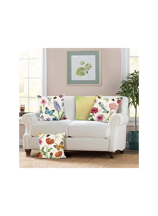 PROMASS Pillow Covers, Spring Wild Flower Cushion Covers, 18 x 18 Inch Garden Floral Butterfly Decorative Throw Pillow Covers, 4PCS Polyester Linen Pillow Case, for Sofa Garden Outdoor Home Decor  - Image 3