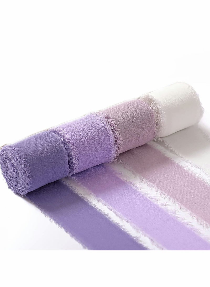 Excefore Handmade Fringe Chiffon Ribbon, 4 Rolls 3.8cm x 5 Yard(5m) Silk Like Ribbon Colorful Rustic Set for Wedding Invitations, Bridal Bouquets, Gifts Wrapping, DIY Crafts - Image 1