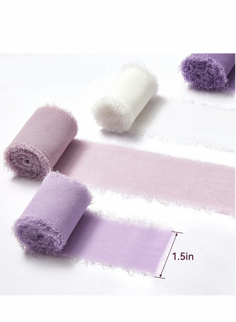 Excefore Handmade Fringe Chiffon Ribbon, 4 Rolls 3.8cm x 5 Yard(5m) Silk Like Ribbon Colorful Rustic Set for Wedding Invitations, Bridal Bouquets, Gifts Wrapping, DIY Crafts - Image 5