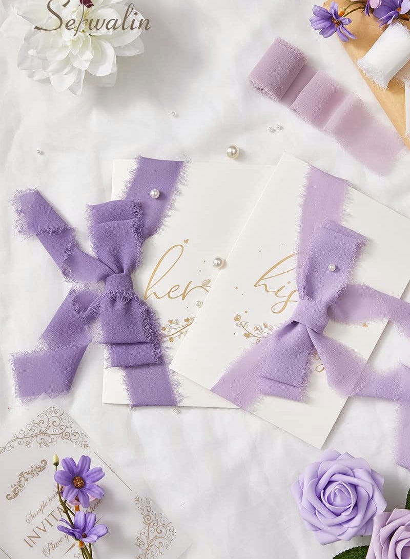 Excefore Handmade Fringe Chiffon Ribbon, 4 Rolls 3.8cm x 5 Yard(5m) Silk Like Ribbon Colorful Rustic Set for Wedding Invitations, Bridal Bouquets, Gifts Wrapping, DIY Crafts - Image 3