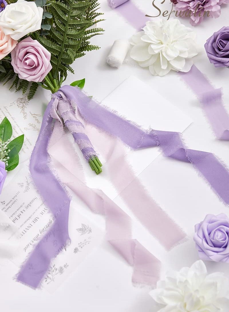 Excefore Handmade Fringe Chiffon Ribbon, 4 Rolls 3.8cm x 5 Yard(5m) Silk Like Ribbon Colorful Rustic Set for Wedding Invitations, Bridal Bouquets, Gifts Wrapping, DIY Crafts - Image 4