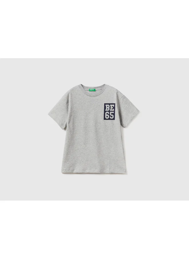 يونايتد كولورز أوف بينتيون 100% Cotton Boys T-Shirt With Logo - Grey