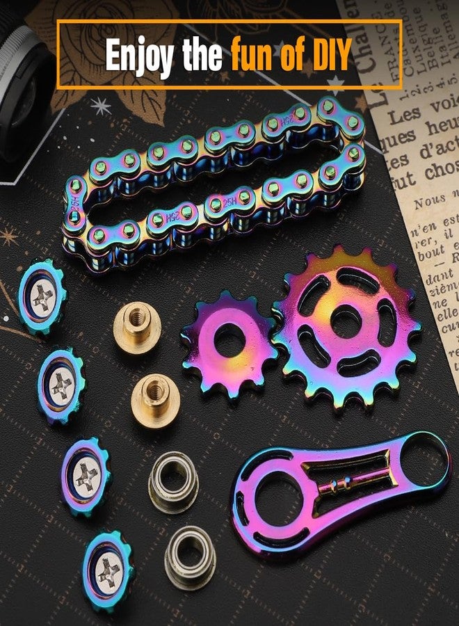 Anzmtosn Gear Fidget Sprockets Hand Roller for Kids Adults, Cool Finger Fidget Spinner Chain Toys Metal Sensory Bike Chain EDC Novelty Toy Pack Pocket Size Gift Pirze for Anxiety Relieve Boredom Autism Rainbow - Image 3