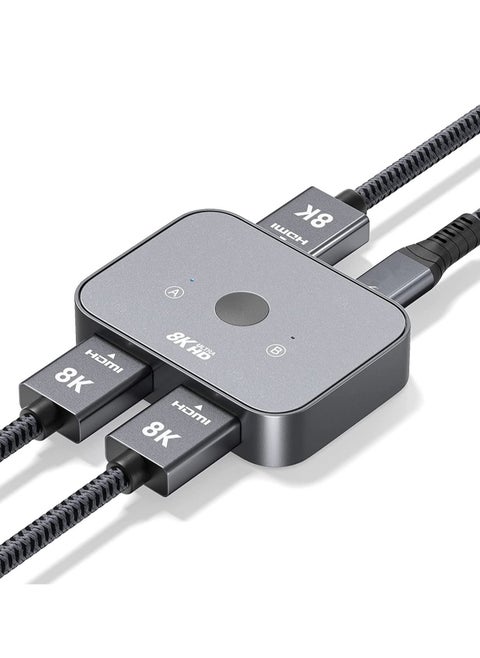 HDMI 2.1 Switch, 8K HDMI Switcher Splitter 2 in 1 Out, Support 4k@120Hz, 8k@60Hz, 48Gbps High Speed, Aluminum HDMI Selector Bi-Directional