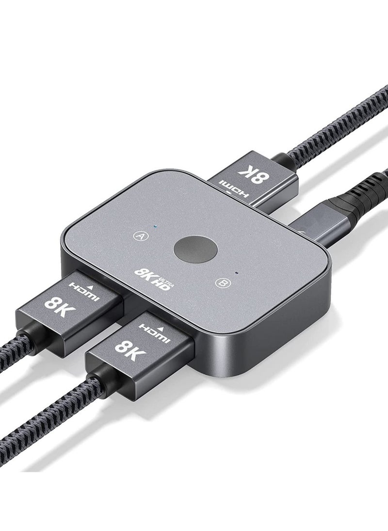 HDMI 2.1 Switch, 8K HDMI Switcher Splitter 2 in 1 Out, Support 4k@120Hz, 8k@60Hz, 48Gbps High Speed, Aluminum HDMI Selector Bi-Directional