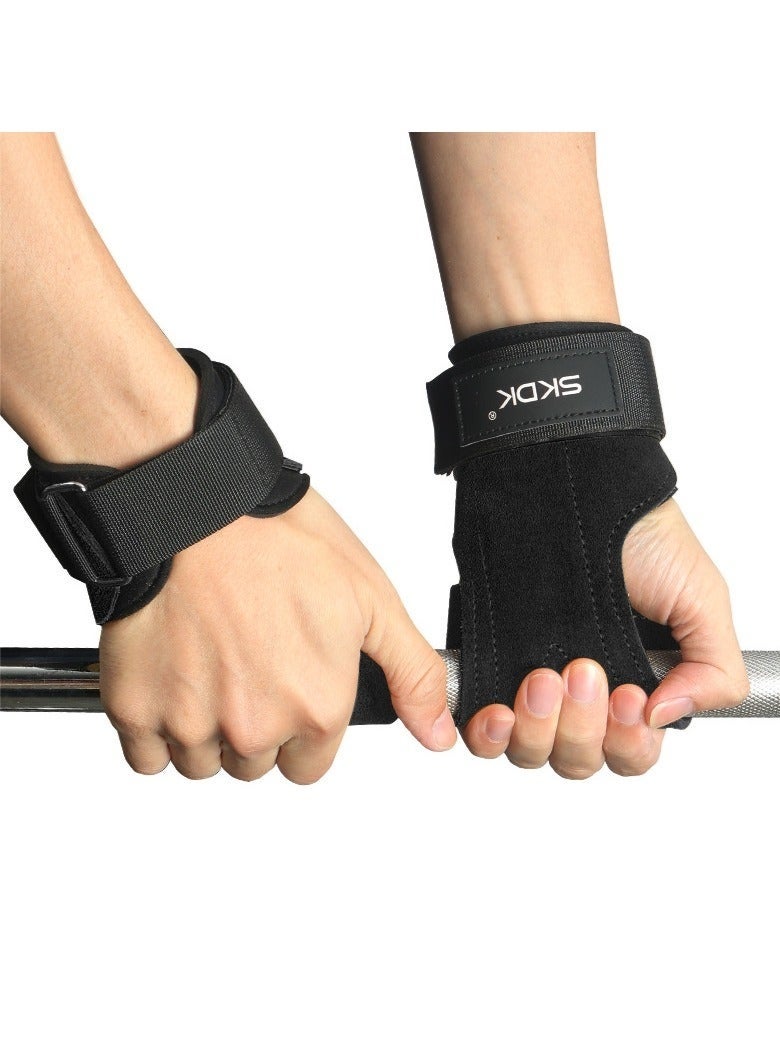 SKDK 2 Pack Wrist Straps for Weightlifting,Double Layer Leather Weightlifting Wrist Strap for Deadlift and Powerlifting, Adjustable Padded Gym Workout Lifting Wrist Gym Lifting Straps Black - Image 2