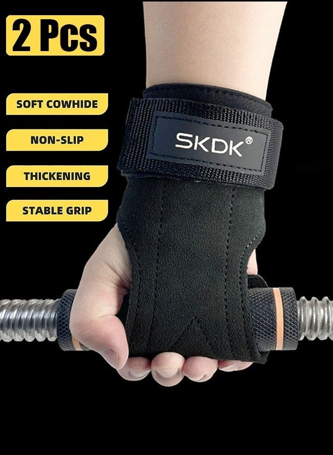 SKDK 2 Pack Wrist Straps for Weightlifting,Double Layer Leather Weightlifting Wrist Strap for Deadlift and Powerlifting, Adjustable Padded Gym Workout Lifting Wrist Gym Lifting Straps Black - Image 1