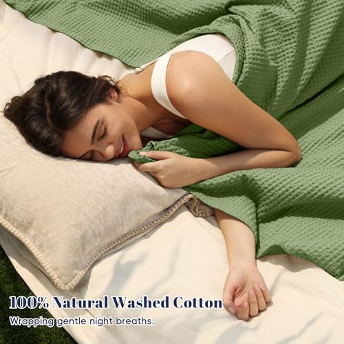 PHF PreWashed 100 Cotton Waffle Weave Blanket Queen Size for BedSnag Proof Throw Blanket for Couch Spring Summer Lightweight BreathableMachine Washable Home Decor Gift Loden Green - Image 3