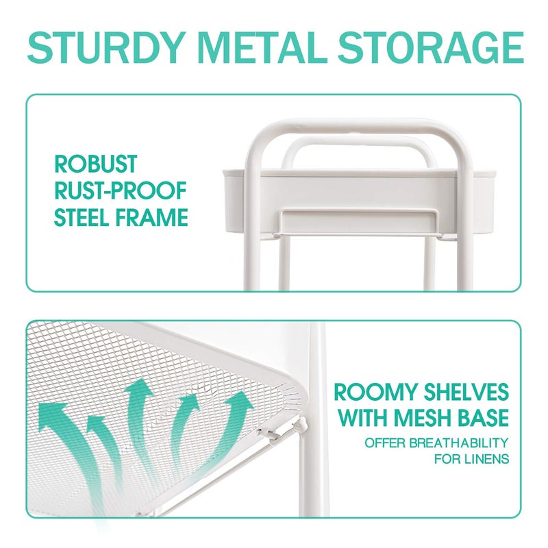 TOOLF 3-Tier Rolling Cart - Metal Utility Storage Organizer with Lockable Wheels, 33 lbs Per Shelf, Tool-Free 5-Min Assembly, for Kitchen Bathroom Office Nursery Craft Room, White - Image 4