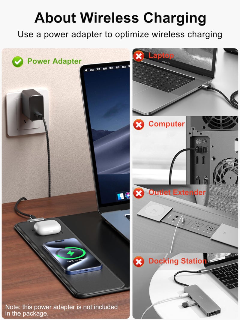 TopMade Mouse Pad with 15W Fast Wireless Charging, 31.5"x15.75" XXL Large Gaming Waterproof Desk Pad with Ultra-Smooth Surface, Non-Slip Base, Computer Desk Mat for MacBook, PC, Laptop, Black - Image 5