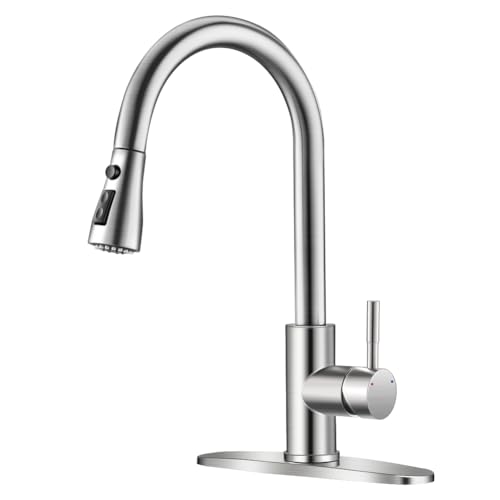 OWOFAN Brushed Nickel Kitchen Faucets with Pull Down Sprayer Kitchen Sink Faucet with Pull Out Sprayer Single Hole Deck Mount Single Handle Stainless Steel Grifos De Cocina 866068SN - Image 1