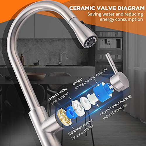 OWOFAN Brushed Nickel Kitchen Faucets with Pull Down Sprayer Kitchen Sink Faucet with Pull Out Sprayer Single Hole Deck Mount Single Handle Stainless Steel Grifos De Cocina 866068SN - Image 5