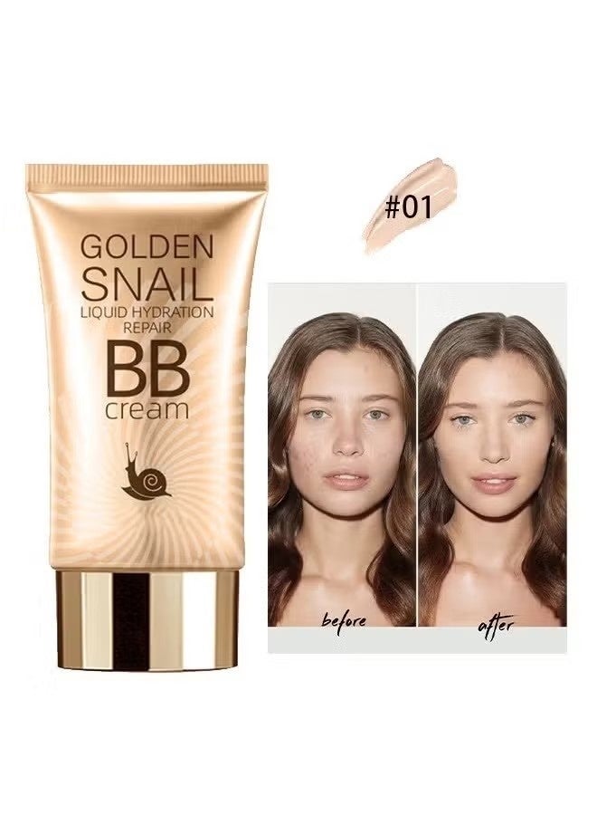 إيلهو جولدن سنزون سائل مرطب إصلاح BB كريم - حلزون طبيعي BB كريم 50 مل ، تغطية كاملة BB كريم طويل الأمد مقاوم للماء للتحكم في الزيت خافي الأساس كريم أساس طبيعي مكياج للنساء # 01 - Image 2