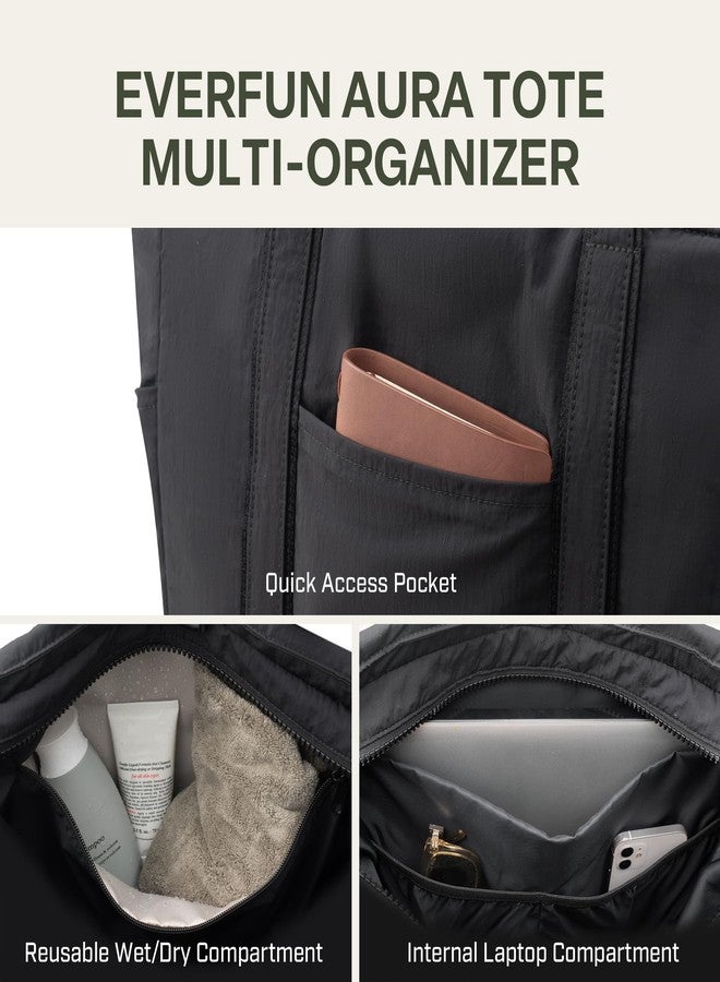 إيفر فن حقيبة يد كبيرة من إيفر فن للنساء، حقيبة رياضية فائقة النعومة، حقيبة يوغا يومية قابلة للغسل بسحاب، مناسبة للسفر، للممرضات، لعطلات نهاية الأسبوع، للشاطئ، للعمل مع الكمبيوتر المحمول، لون أسود - Image 5