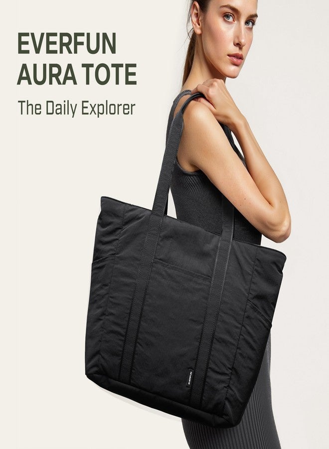 إيفر فن حقيبة يد كبيرة من إيفر فن للنساء، حقيبة رياضية فائقة النعومة، حقيبة يوغا يومية قابلة للغسل بسحاب، مناسبة للسفر، للممرضات، لعطلات نهاية الأسبوع، للشاطئ، للعمل مع الكمبيوتر المحمول، لون أسود - Image 2