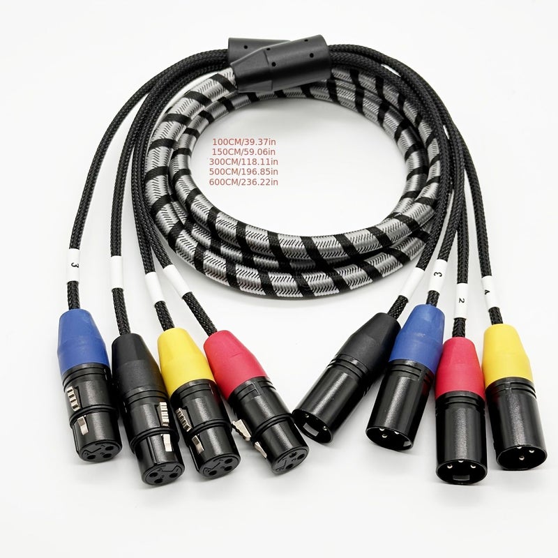 Four Channel XLR Audio Extension Cable 196.85 Inch Black White Braided - Image 2