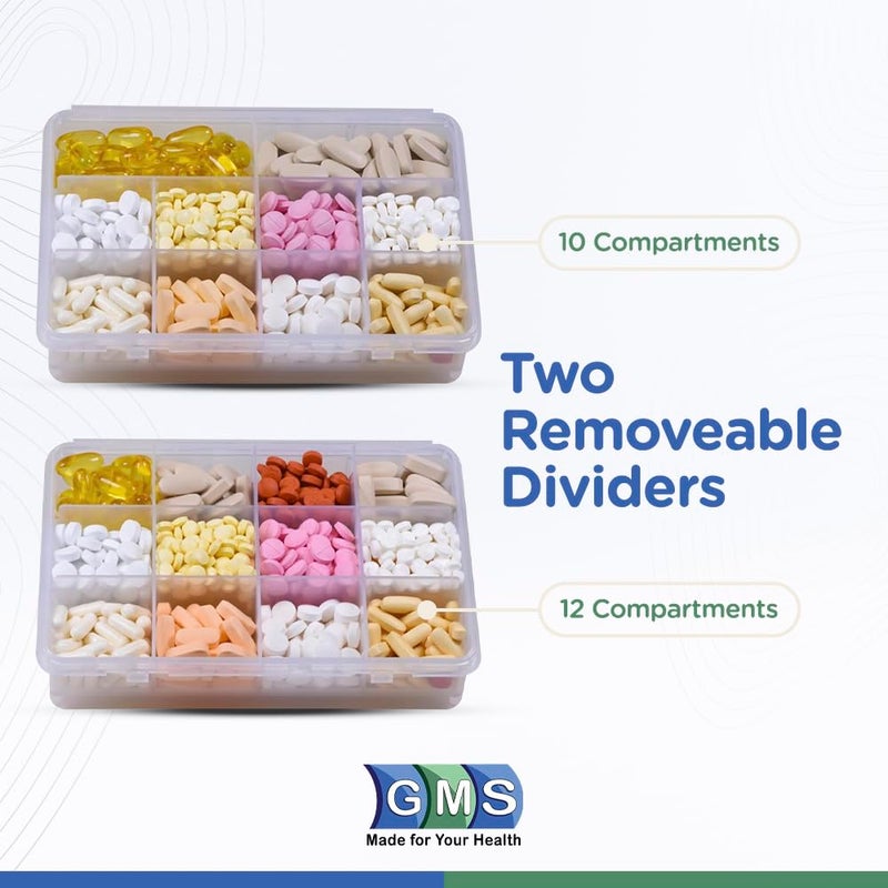 GMS 12 Compartment Vitamin Pill Organizer - Large Size Suitable for Multiple Supplements & Tablets - Safe, Secure Design with Easy Locking Lid - Medicine Cabinet Organizer & Ideal for Travel - Image 4
