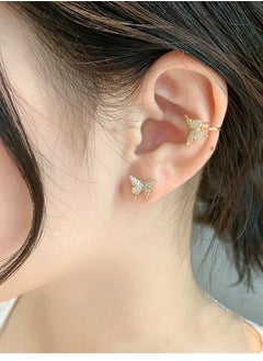 EHOME Butterfly Hoop Earrings For Women,Crystal Rhinestone CZ Drop Earrings For Girls,Gold Plated Cubic Zirconia Earrings for Prom Wedding Brides  - Image 1