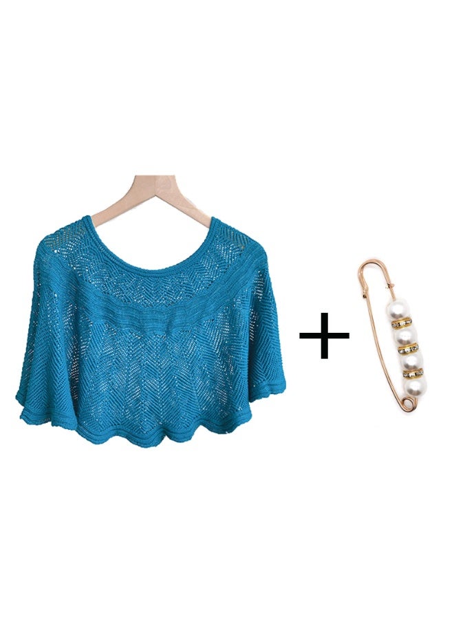 SUNSAR Knitted Sun-Proof Shawl with Pearl Pin Ice Silk Shawl for Women Summer Hollow-Out Knit Shawls Wraps, Women Open Knit Top - Image 4