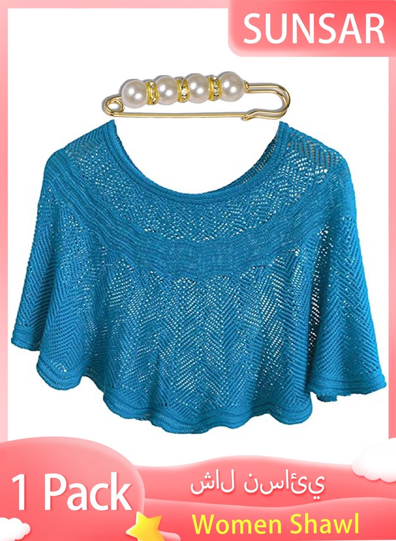SUNSAR Knitted Sun-Proof Shawl with Pearl Pin Ice Silk Shawl for Women Summer Hollow-Out Knit Shawls Wraps, Women Open Knit Top - Image 1