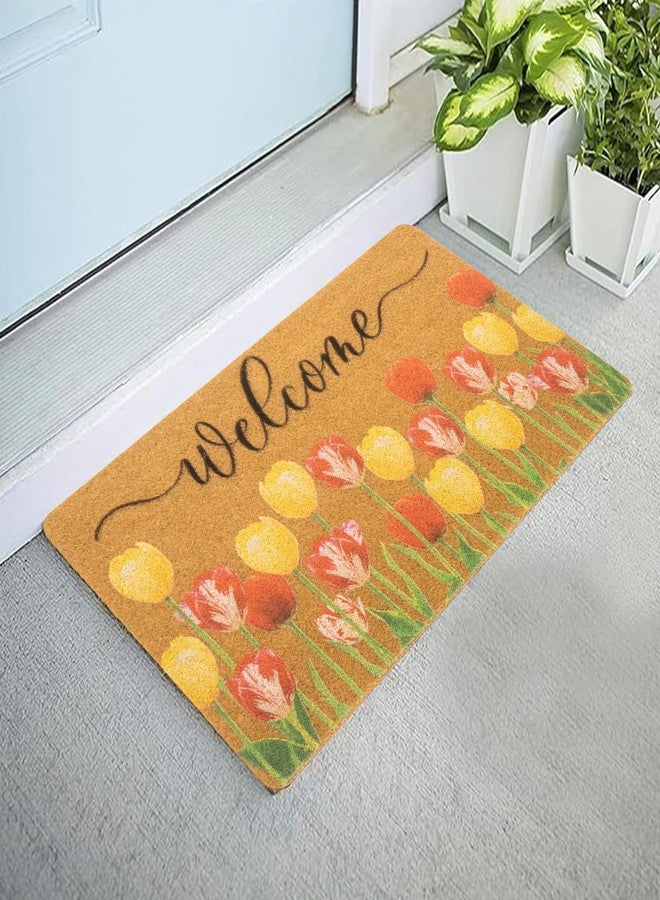 UTOWO Spring Welcome Door Mat Sunflower Doormat Floral Entry Mats Synthetic Coir with Anti Slip PVC Back 17X29in - Image 1