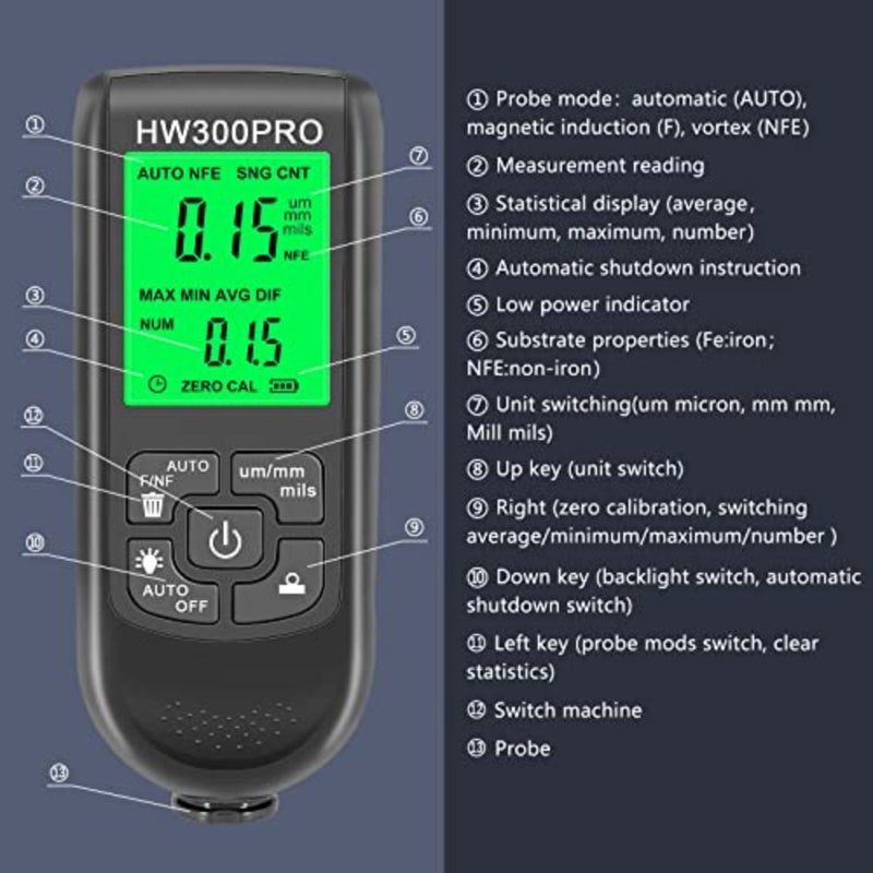 Eacam Paint Thickness Gauge - Accurate Car Paint Depth Gauge with 0-2000UM Fe and NFe Thickness Gauge for Steel Automotive Aluminum Metals - Image 3