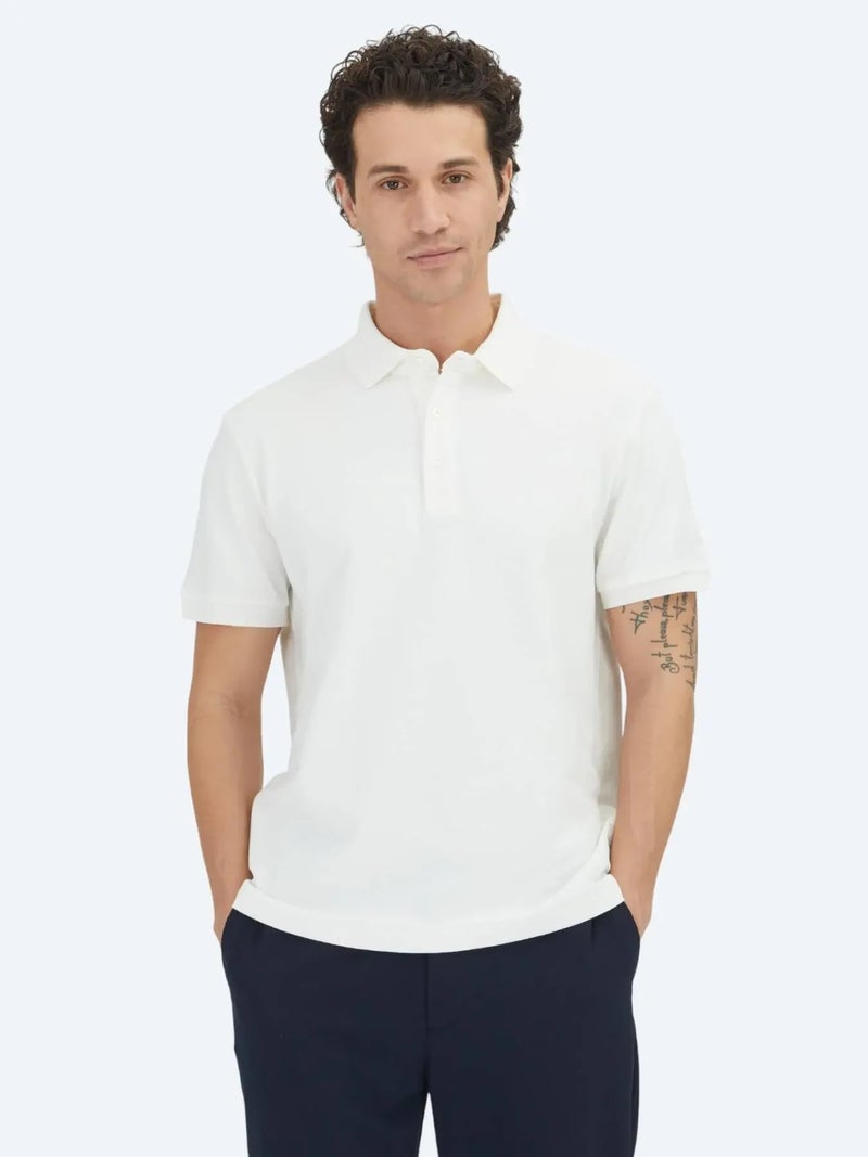 Kip Ecru Plain Polo Neck 100% Cotton T-Shirt - Image 1