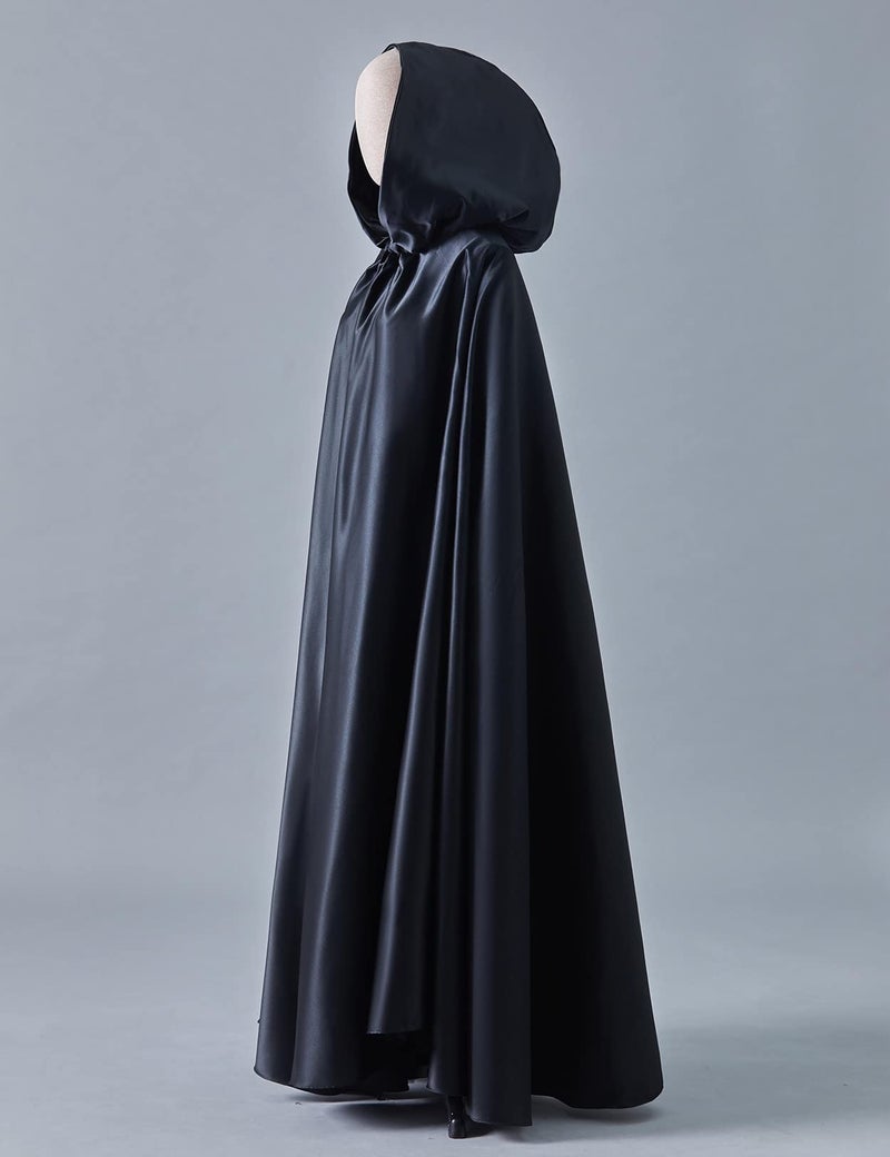 BEAUTELICATE Women's Wedding Hooded Cape Bridal Cloak Poncho Full Length Black - Image 3