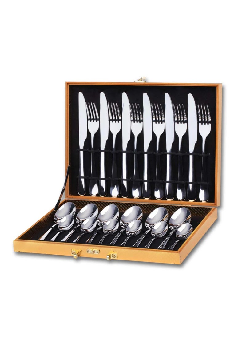 Dubkart 24-Piece Stainless Steel Flatware Set Silver 34.5x25.5x4.5centimeter  - Image 1
