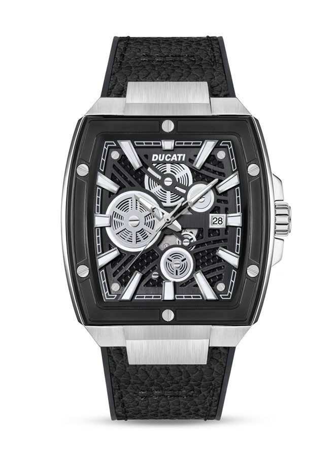 Ducati DT002 Men's Industrial Design 40mm Watch with Black Semi-Transparent Dial, Black Leather Strap with Silicon Base - Image 1