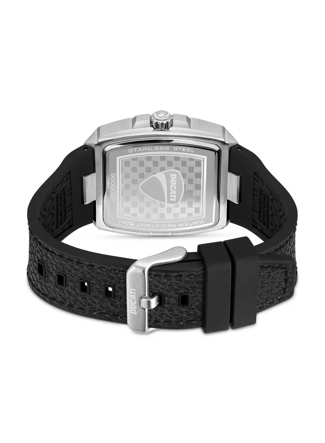 دوكاتي DT002 Men's Industrial Design 40mm Watch with Black Semi-Transparent Dial, Black Leather Strap with Silicon Base