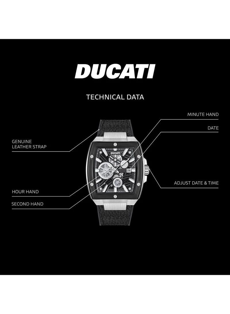 Ducati  DT002 Men's Industrial Design 40mm Watch with Black Semi-Transparent Dial, Black Leather Strap with Silicon Base for Men | Best Price UAE