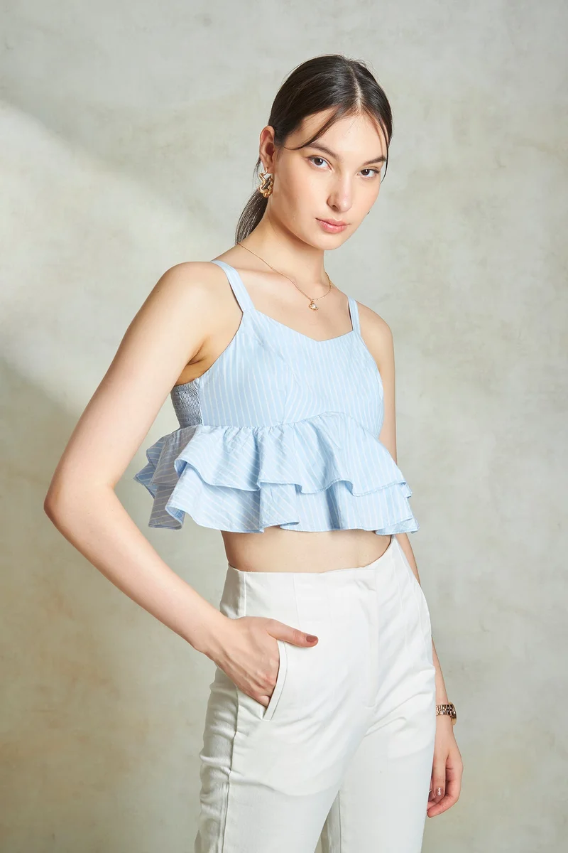 Virgio Stripes Cotton Striped Frill Hemcami Top for Women