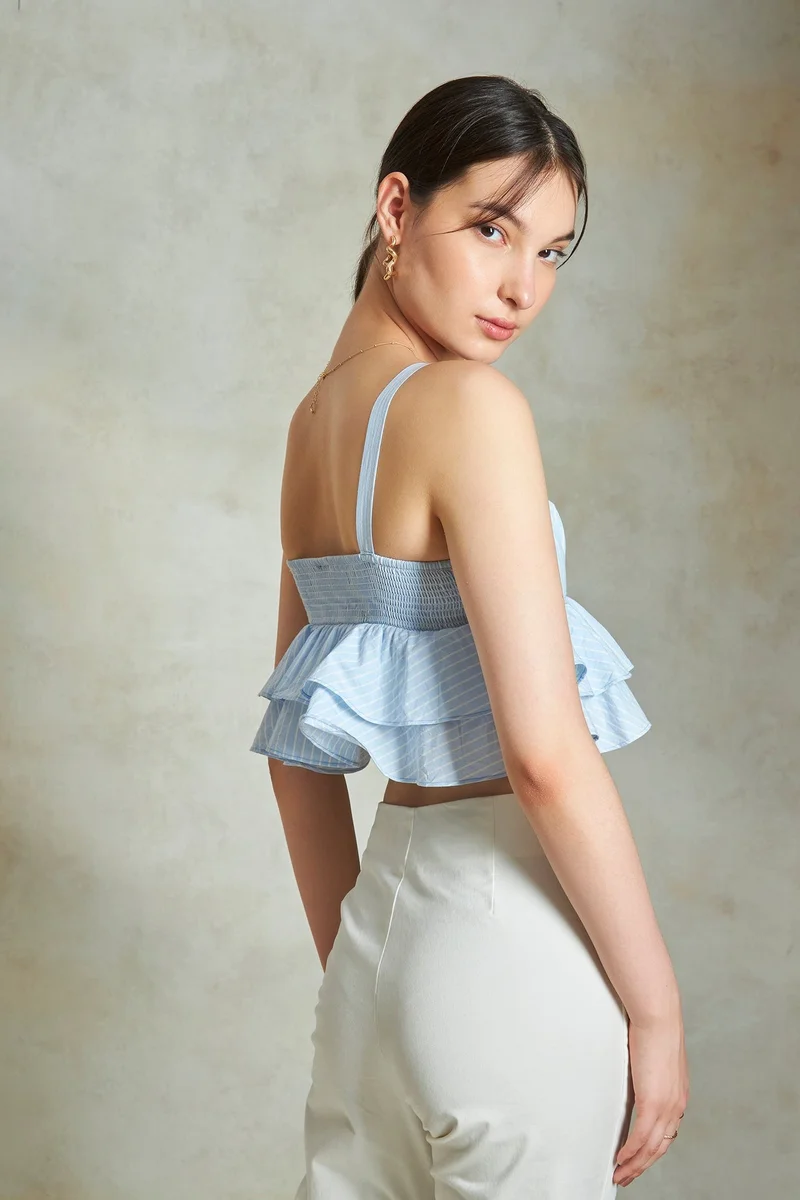Virgio  Stripes Cotton Striped Frill Hemcami Top for Women for Women | Best Price UAE