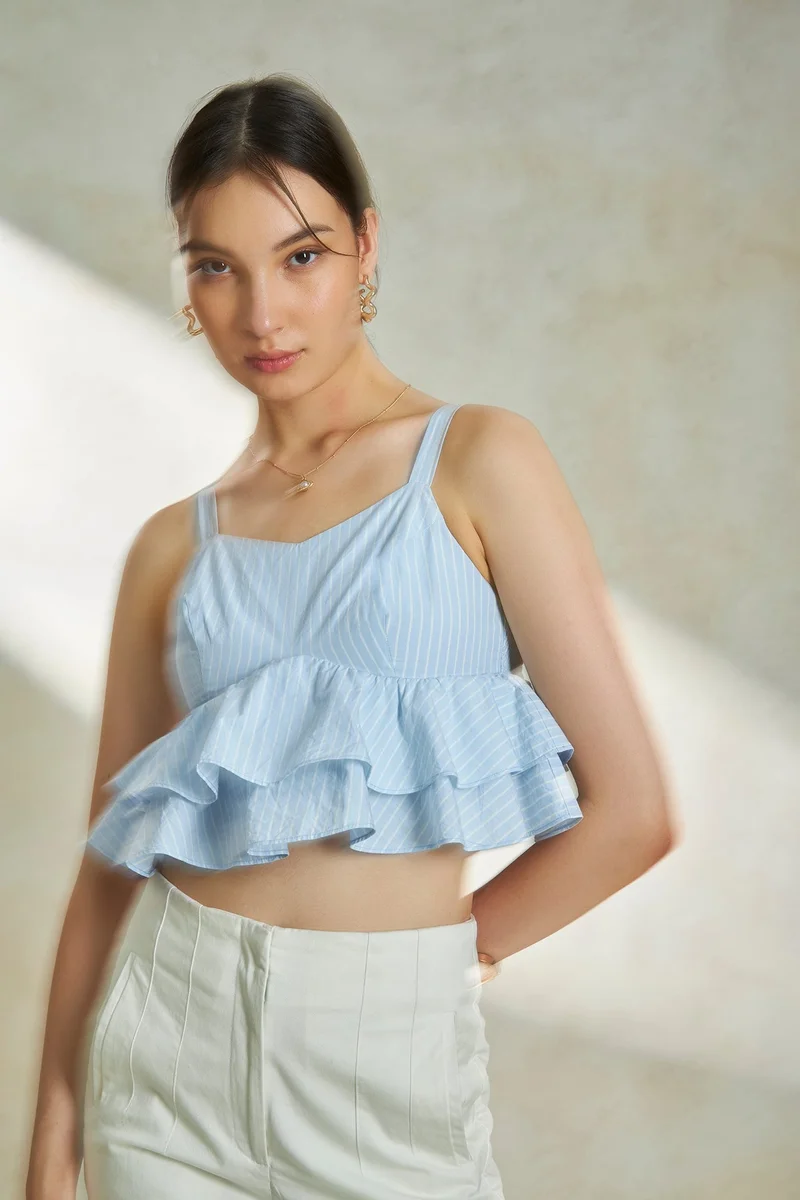 Virgio  Stripes Cotton Striped Frill Hemcami Top for Women for Women | Best Price UAE
