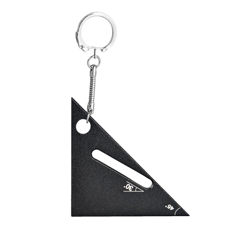 Black Alloy Metal 90 45 Degree Protractor Ruler Portable Woodworking Measurement Tool With Keychain - Image 2