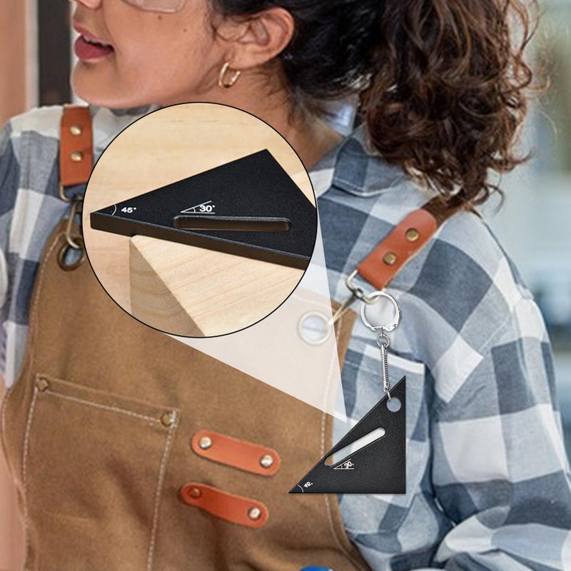 Black Alloy Metal 90 45 Degree Protractor Ruler Portable Woodworking Measurement Tool With Keychain - Image 3