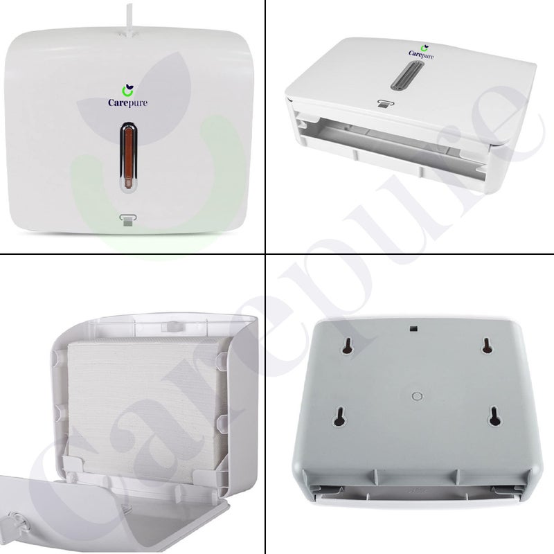 Carepure Wall Mounted Multi Fold Tissue Paper Holder Dispenser | M Fold Tissue Holder Dispenser | Free with 2 Packet of Multi fold Tissue - White - Image 2