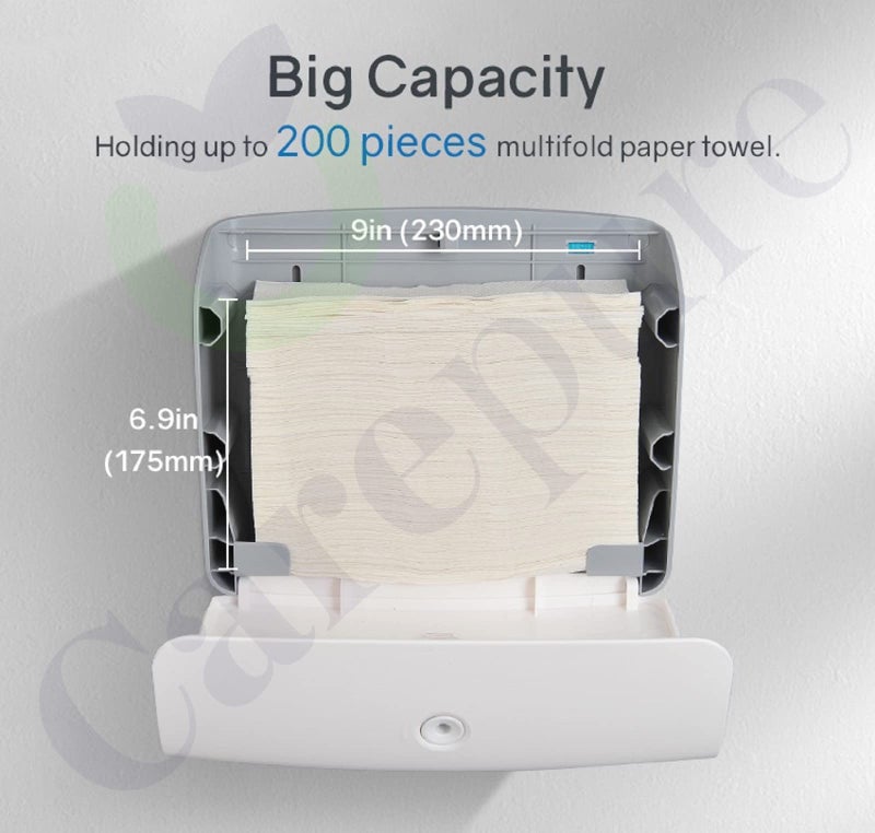 Carepure Wall Mounted Multi Fold Tissue Paper Holder Dispenser | M Fold Tissue Holder Dispenser | Free with 2 Packet of Multi fold Tissue - White - Image 5