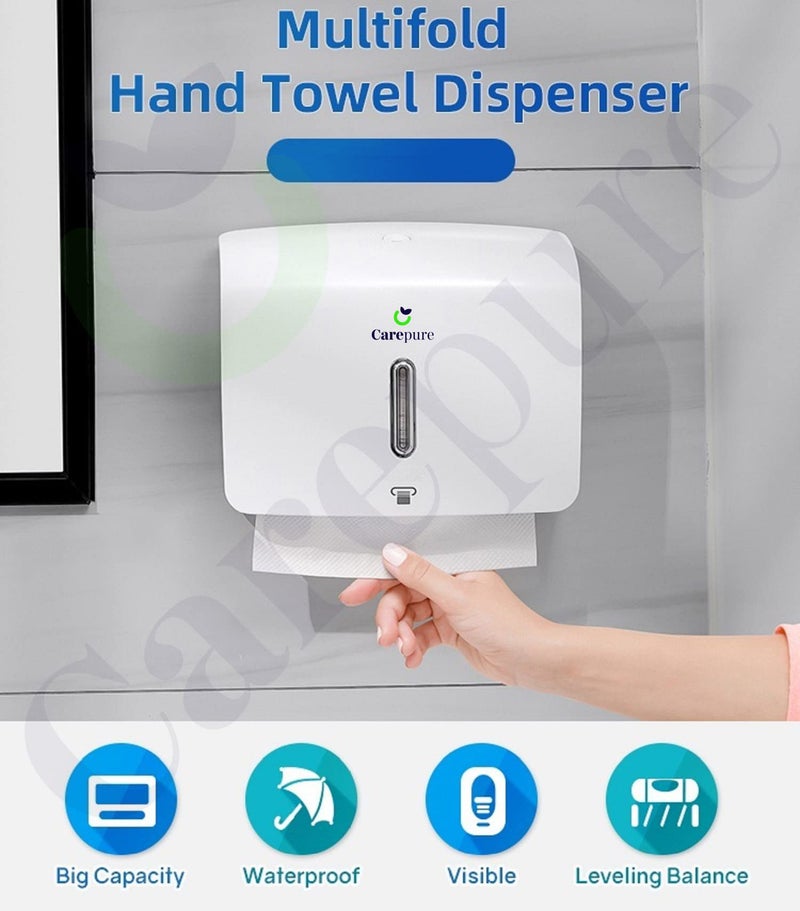 Carepure Wall Mounted Multi Fold Tissue Paper Holder Dispenser | M Fold Tissue Holder Dispenser | Free with 2 Packet of Multi fold Tissue - White - Image 4