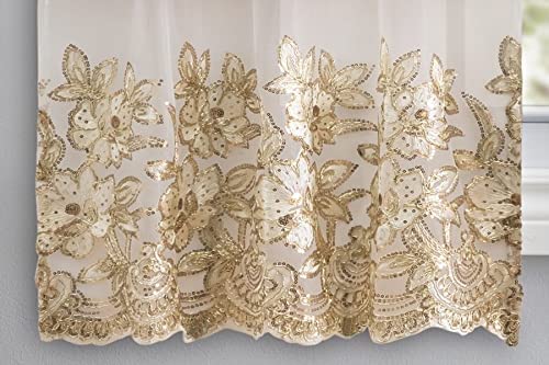 American Linen 3 Piece Sequin Embroidered Window Curtain Set – Valance and Tiers – Kitchen, Living Room, or Bathroom Curtains - Image 3