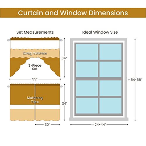 American Linen 3 Piece Sequin Embroidered Window Curtain Set – Valance and Tiers – Kitchen, Living Room, or Bathroom Curtains - Image 2
