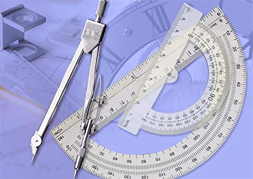 oxe Student Math Geometry Set,Drawing Compass 4 Inch and 6 Inch Clear Math Protractor Triangle Ruler 30/60 45/90 Degree and 8 Inch Ruler,Set of 6 Pcs - Image 4