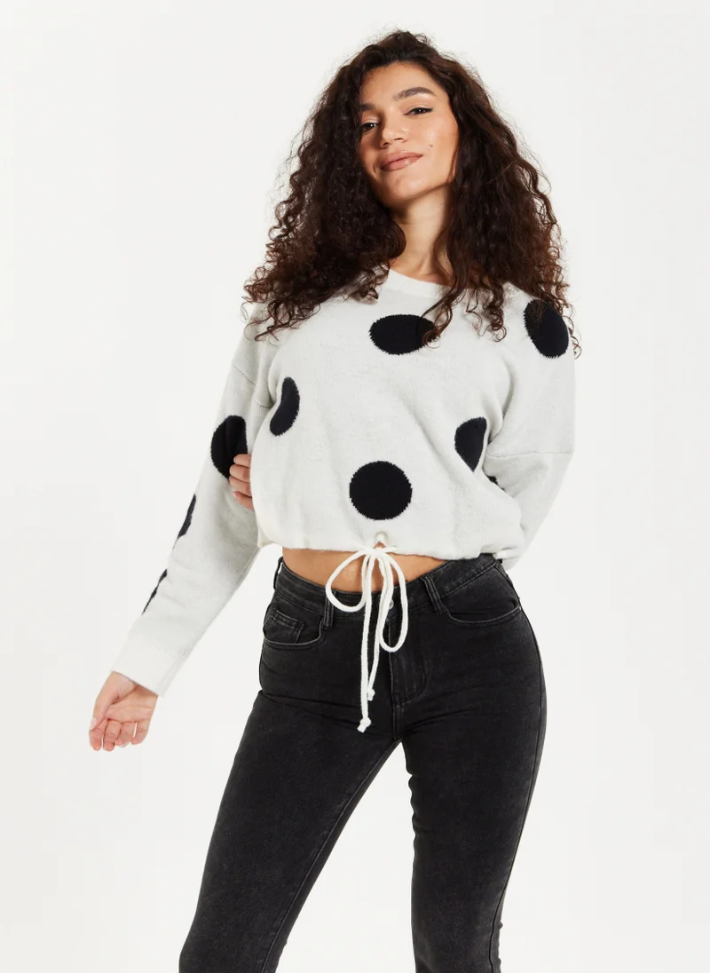 Liquorish Black Polka Dot Jumper In White