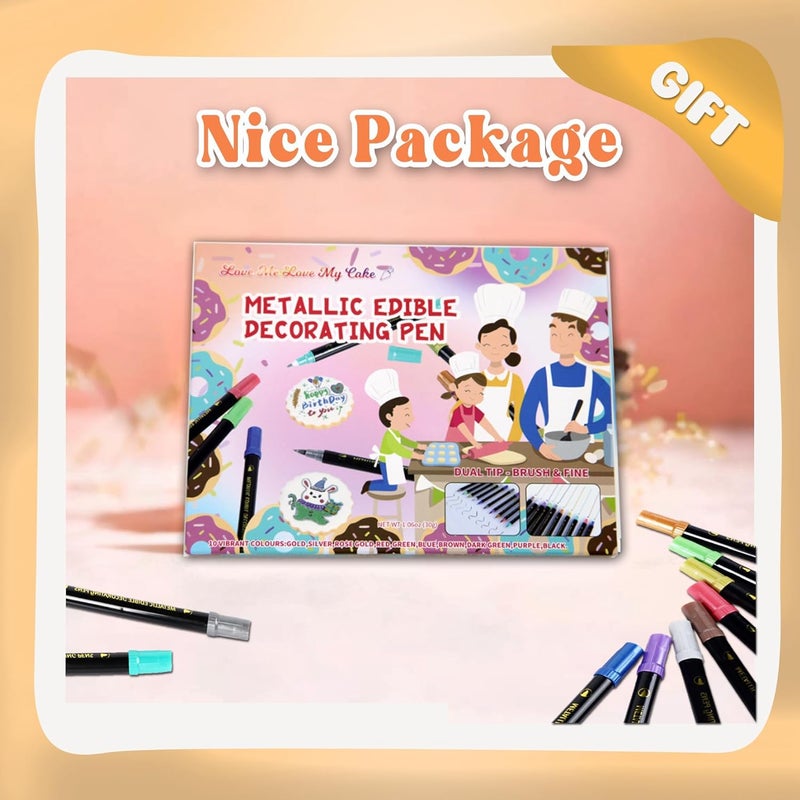 Excefore Metallic Markers Pens, 10Pcs Upgrade Food Grade Gold Shimmering Pens, For Cake Painting, Baking, Chocolate, Candy, Donuts, Biscuits, Diy Supplies Kit - Image 2